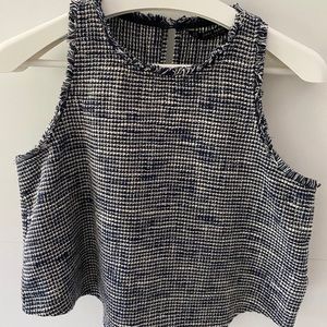 Zara Basic Women Blue Tweed Sleeveless Top Vest M